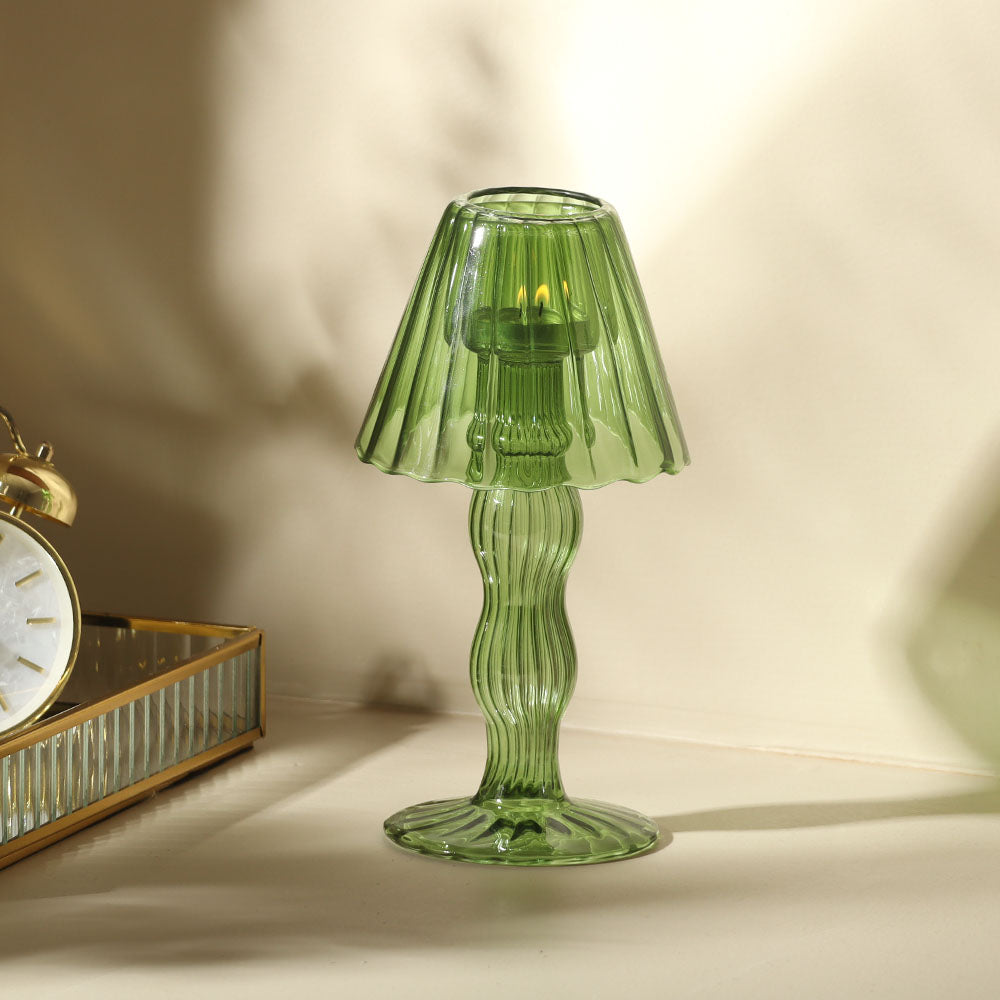Sintra Glass Tealight Holder Lamp - Dark Green
