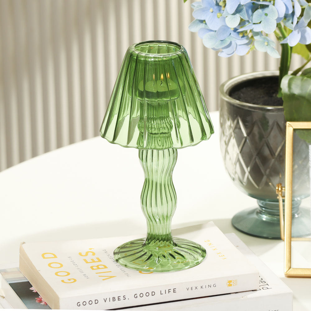 Sintra Glass Tealight Holder Lamp - Dark Green