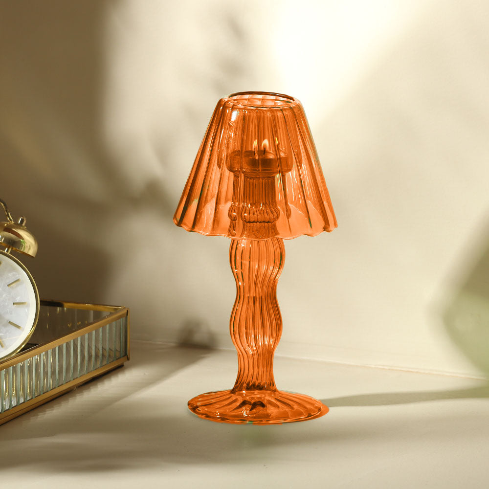 Sintra Glass Tealight Holder Lamp - Burnt Orange