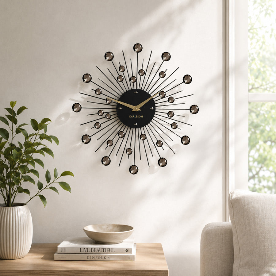 Sunburst Wall Clock 30cm - Black