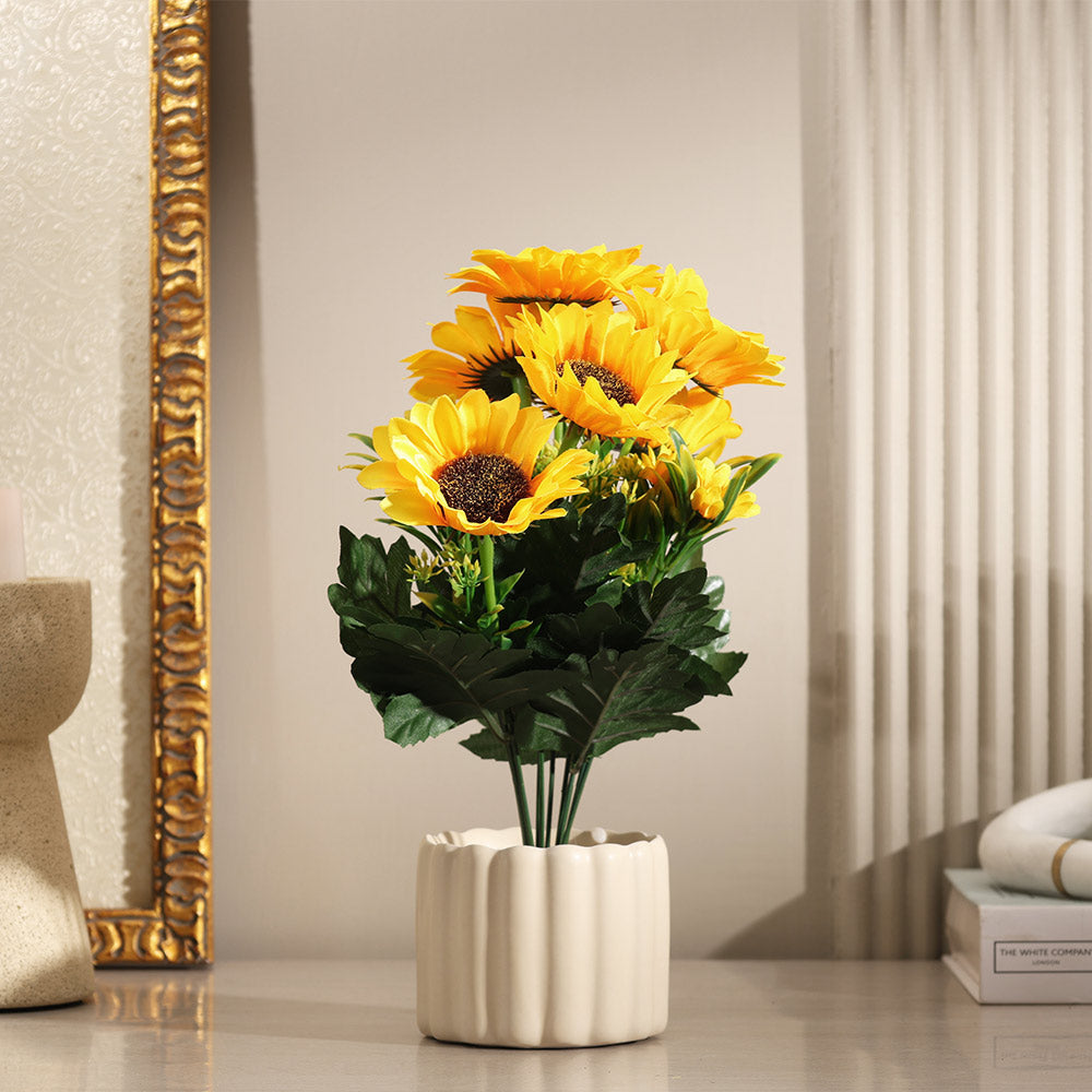Sunflower Artificial Potted Plant - Yellow Cream