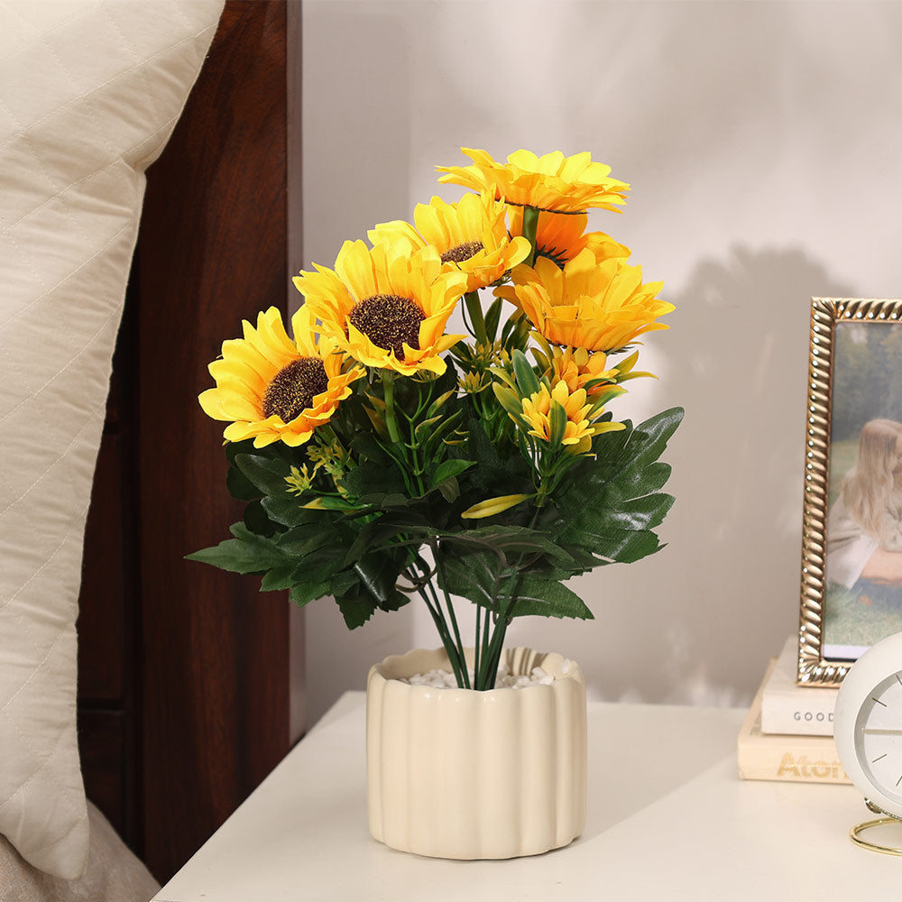 Sunflower Artificial Potted Plant - Yellow Cream