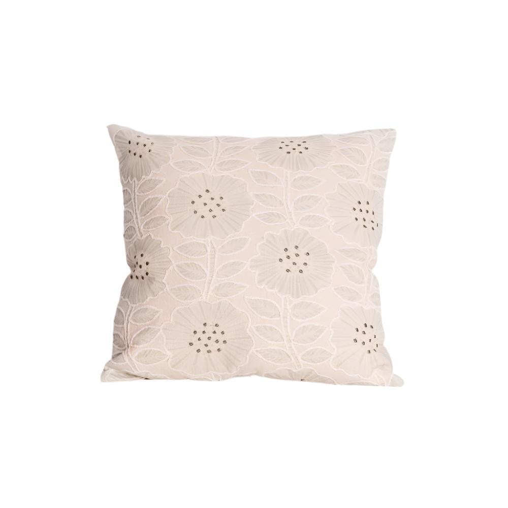 Sunflower Embroidered Cushion Cover 45x45cm - Sage Cream