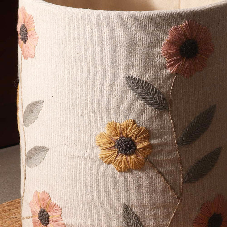 Sunflower Embroidered Storage Basket - Cream