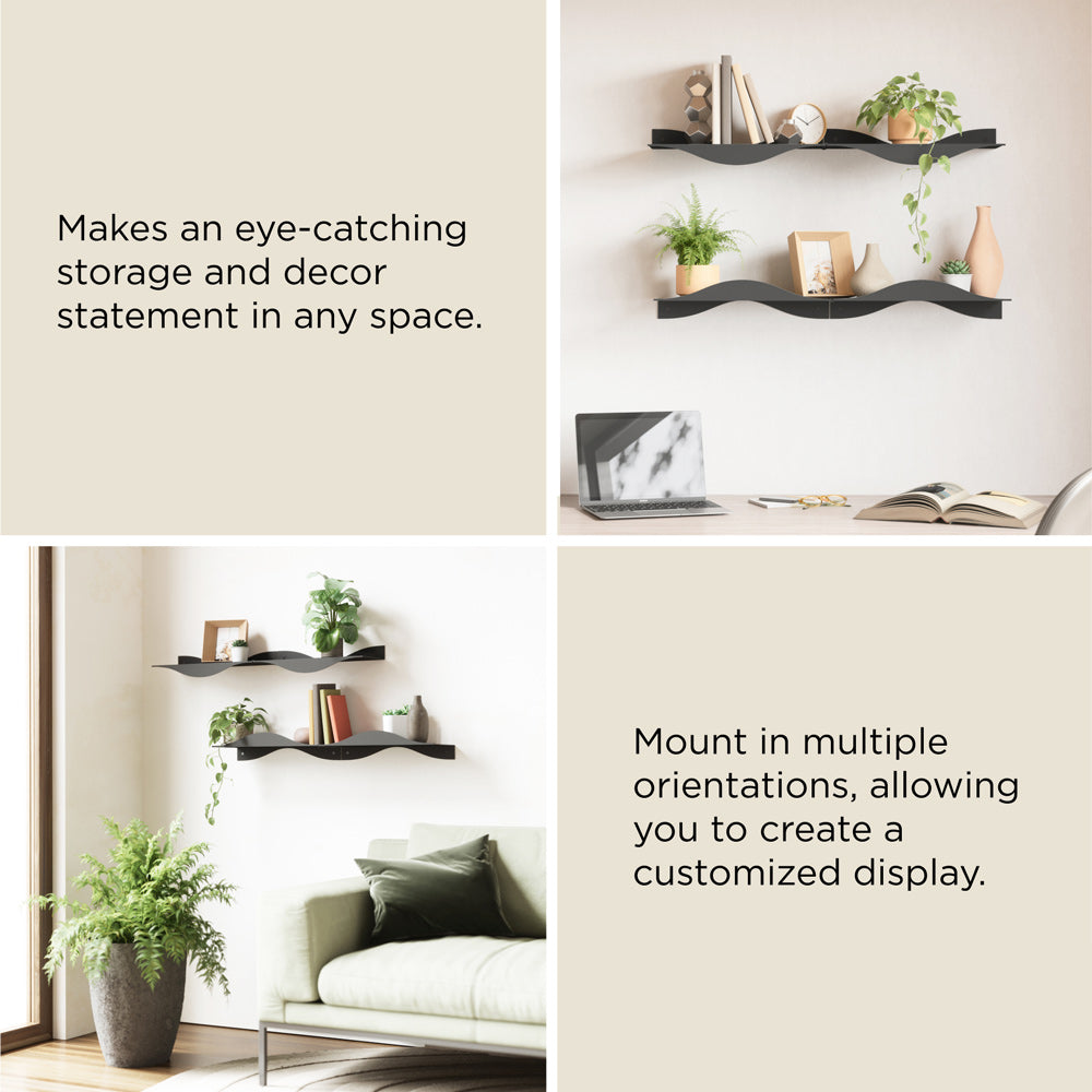 Surf Wall Shelves, Set of 2 - Black