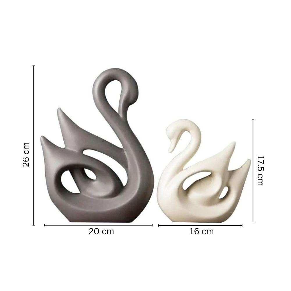 Swan Decorative Sculptures, Set of 2 - Grey & Beige