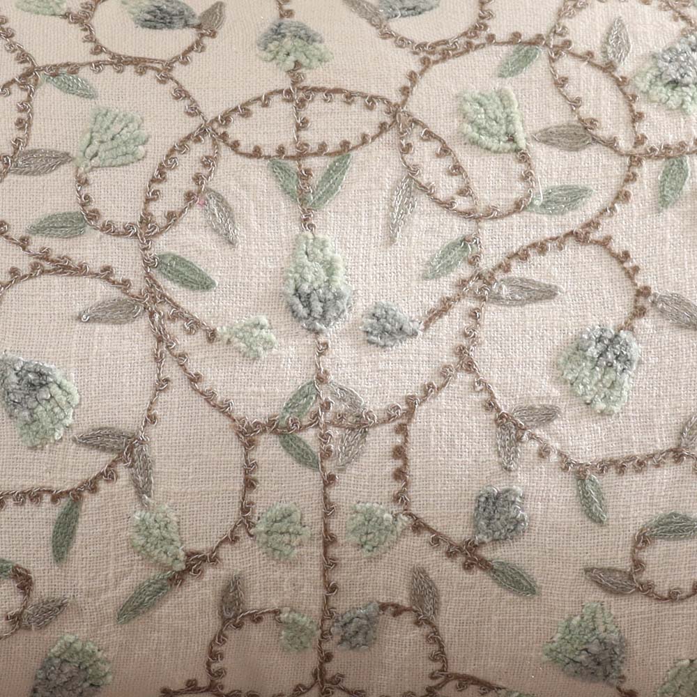 Sweetpea Rectangular Embroidered Cotton Cushion Cover 50x30cm - Blue White