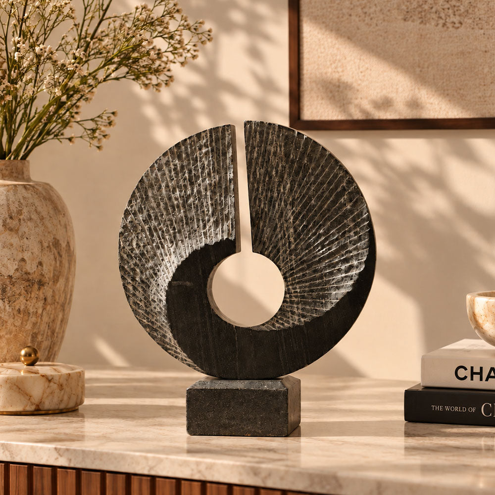 Swirl Marble Sculpture Large - Cloudy Black