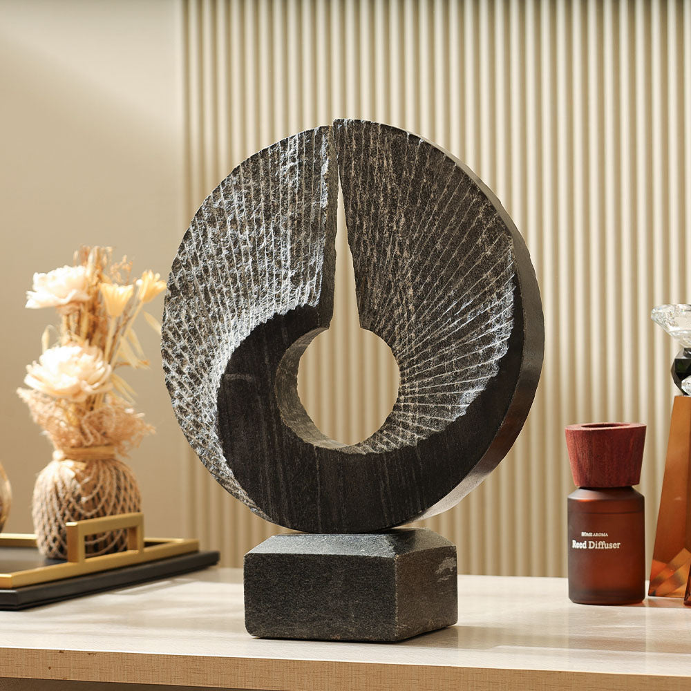 Swirl Marble Sculpture Large - Cloudy Black