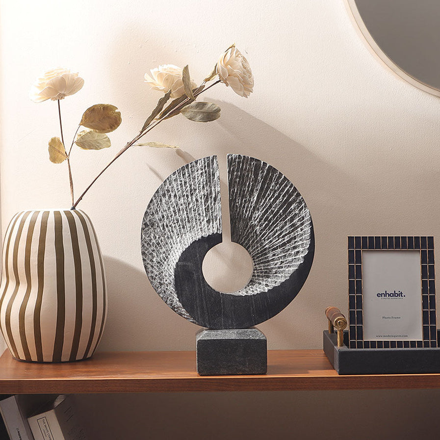 Swirl Marble Sculpture Large - Cloudy Black