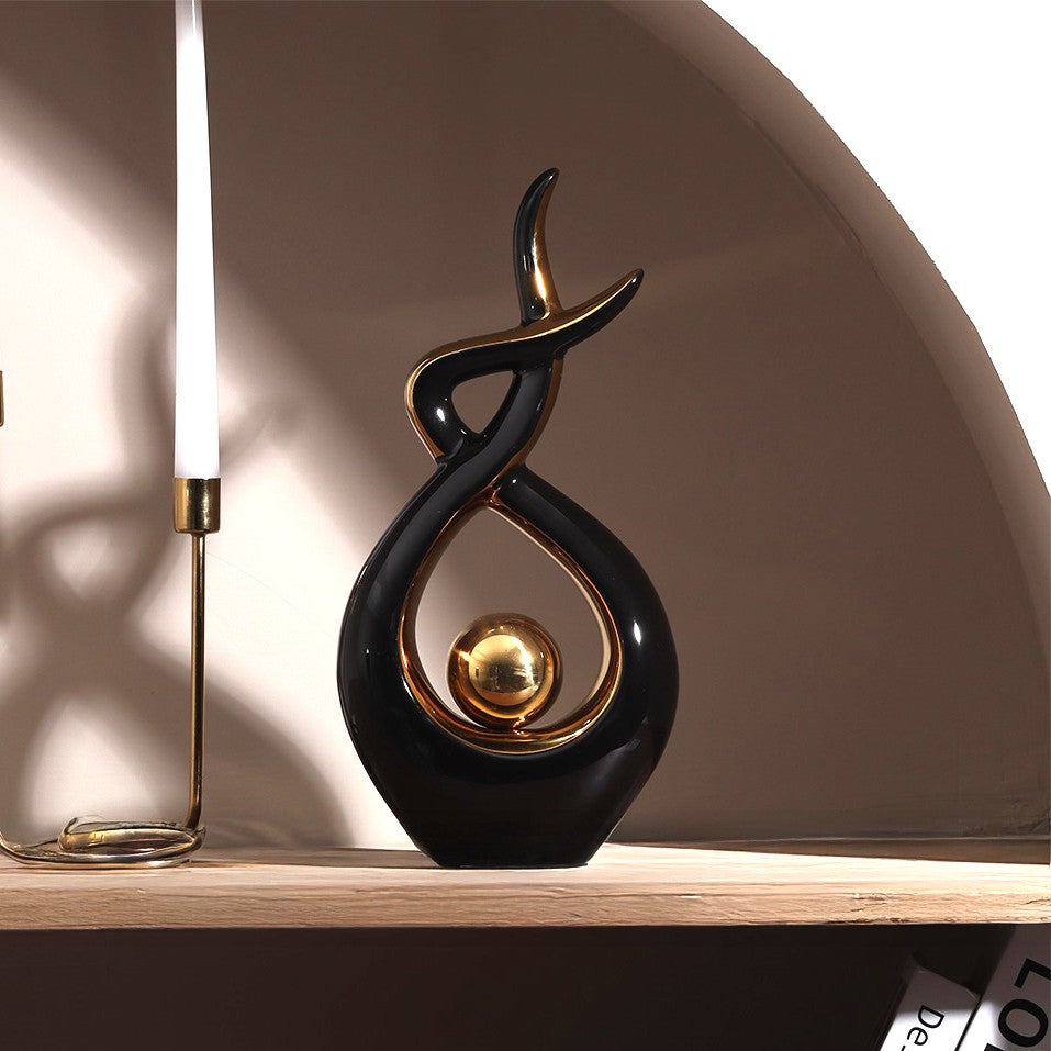 Swirl Ceramic Sculpture - Black Gold