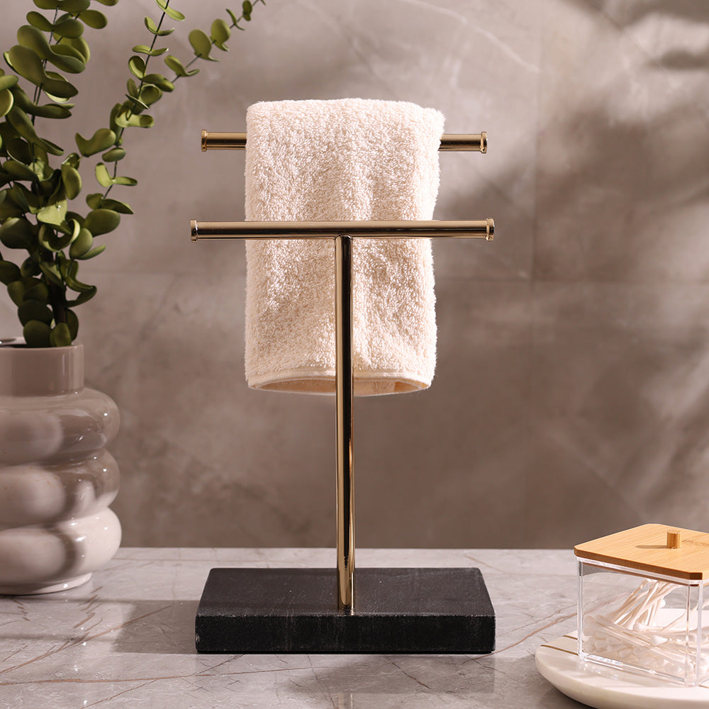 Lena Hand Towels Stand with Marble Base - Black Gold