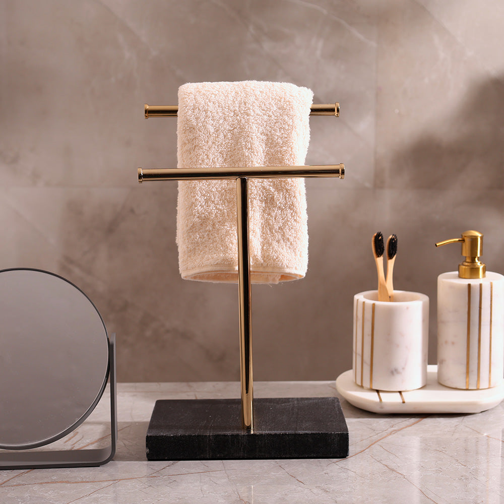 Lena Hand Towels Stand with Marble Base - Black Gold