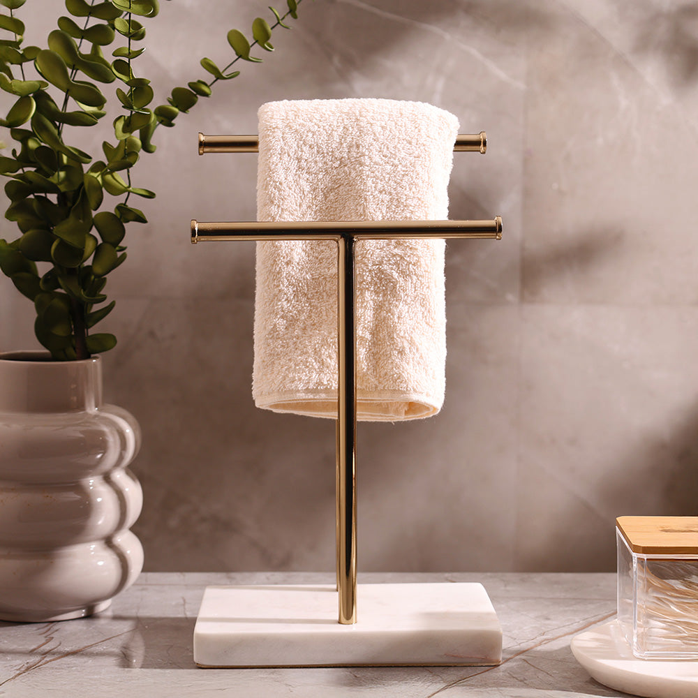Lena Hand Towels Stand with Marble Base - White Gold