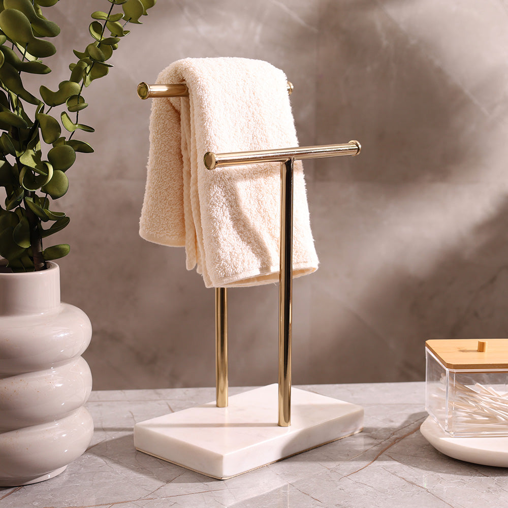 Lena Hand Towels Stand with Marble Base - White Gold