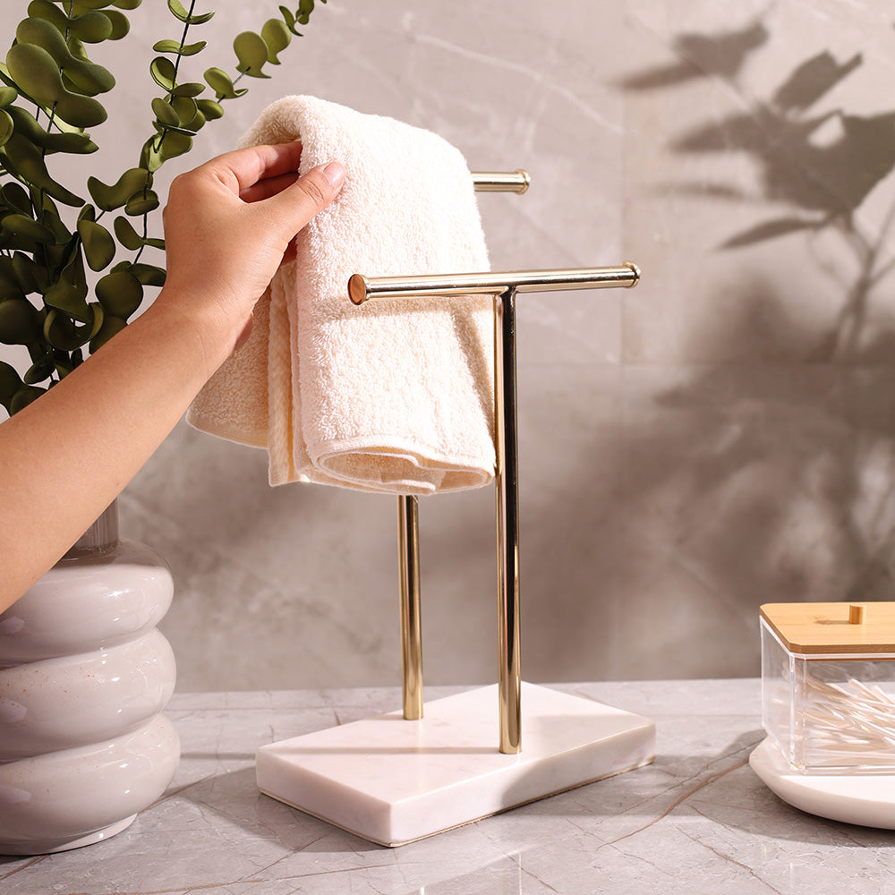 Lena Hand Towels Stand with Marble Base - White Gold