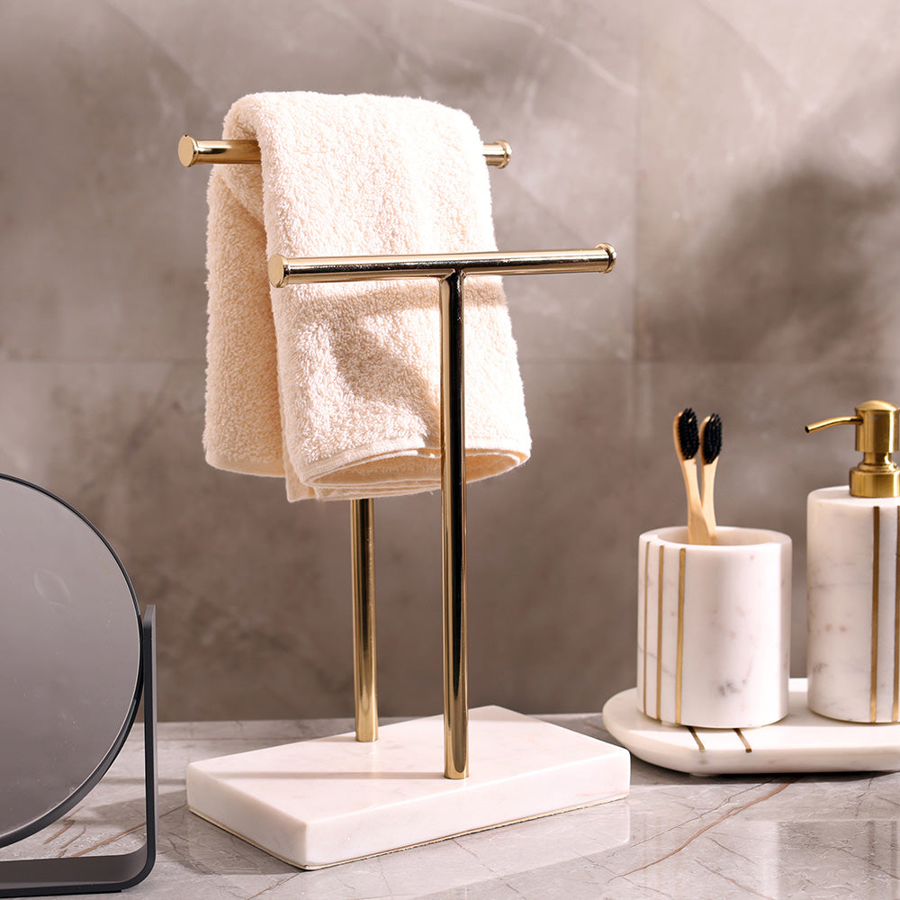 Lena Hand Towels Stand with Marble Base - White Gold