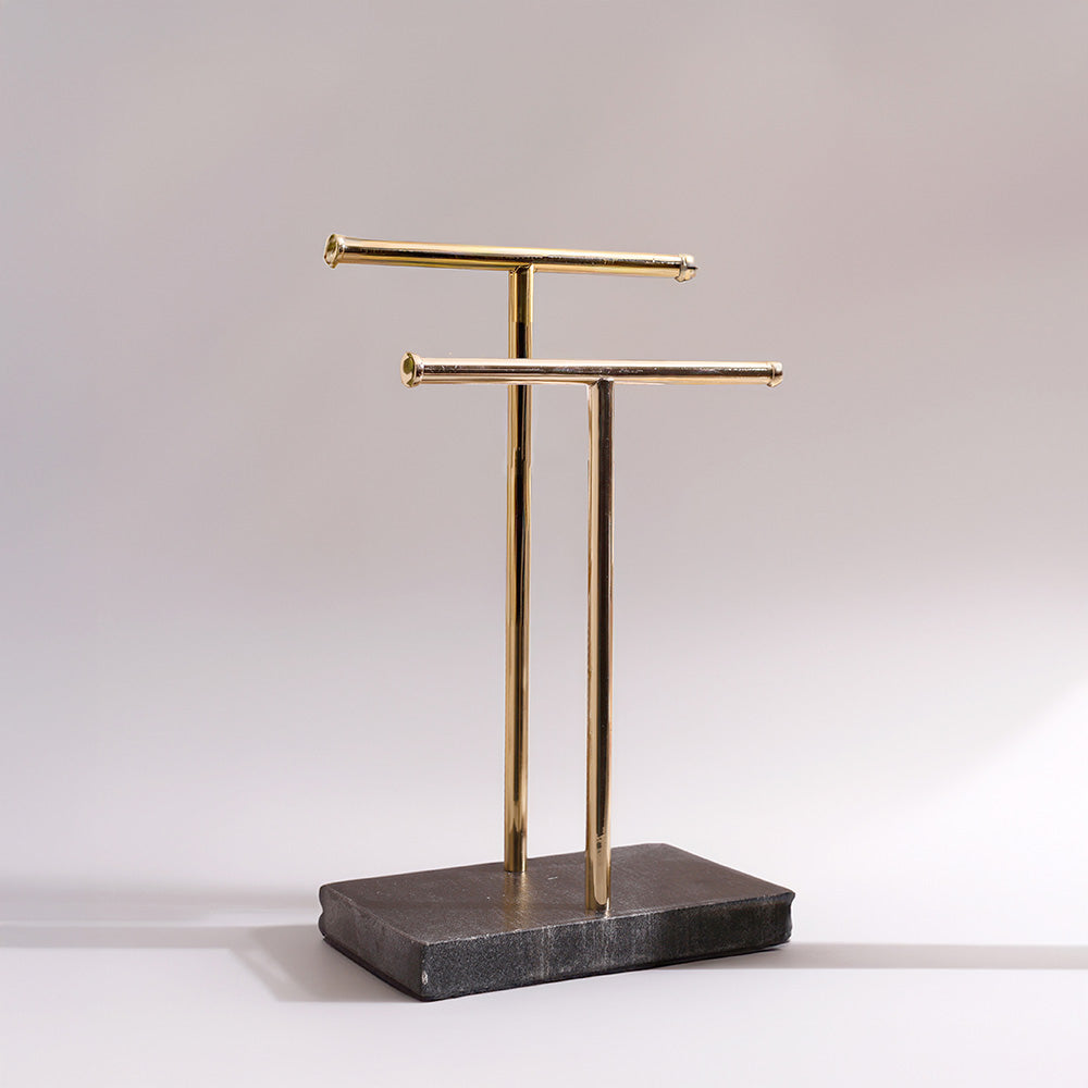 Lena Hand Towels Stand with Marble Base - Black Gold
