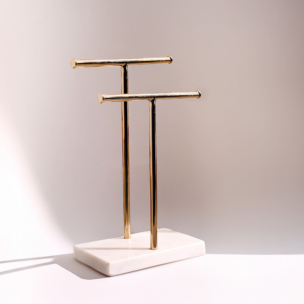 Lena Hand Towels Stand with Marble Base - White Gold