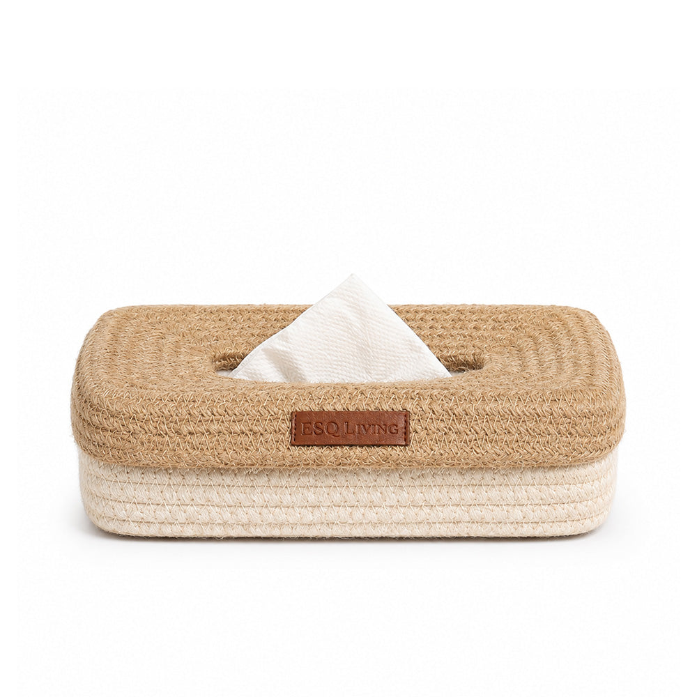 Tahar Cotton & Jute Tissue Box Holder - Natural Cream