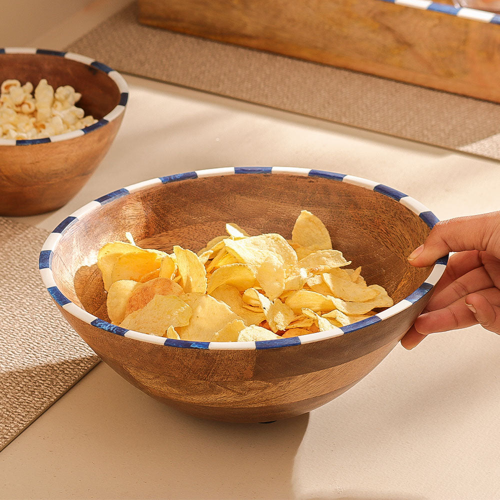 Tala Mango Wood Striped Bowl Large - Blue White