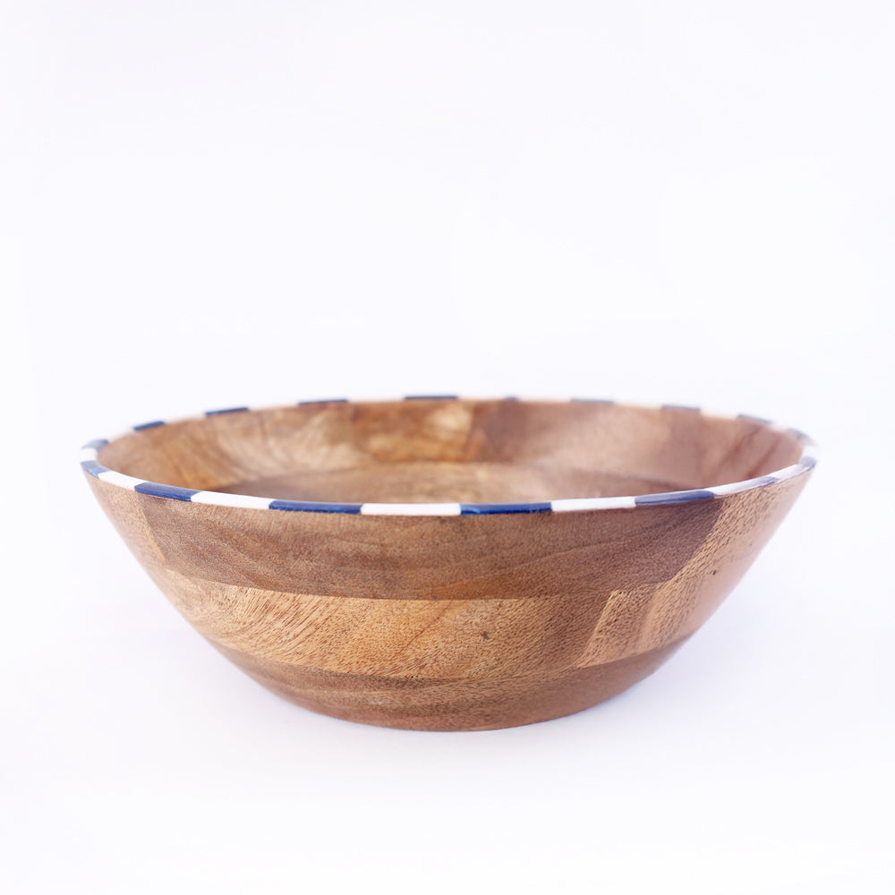 Tala Mango Wood Striped Bowl Large - Blue White
