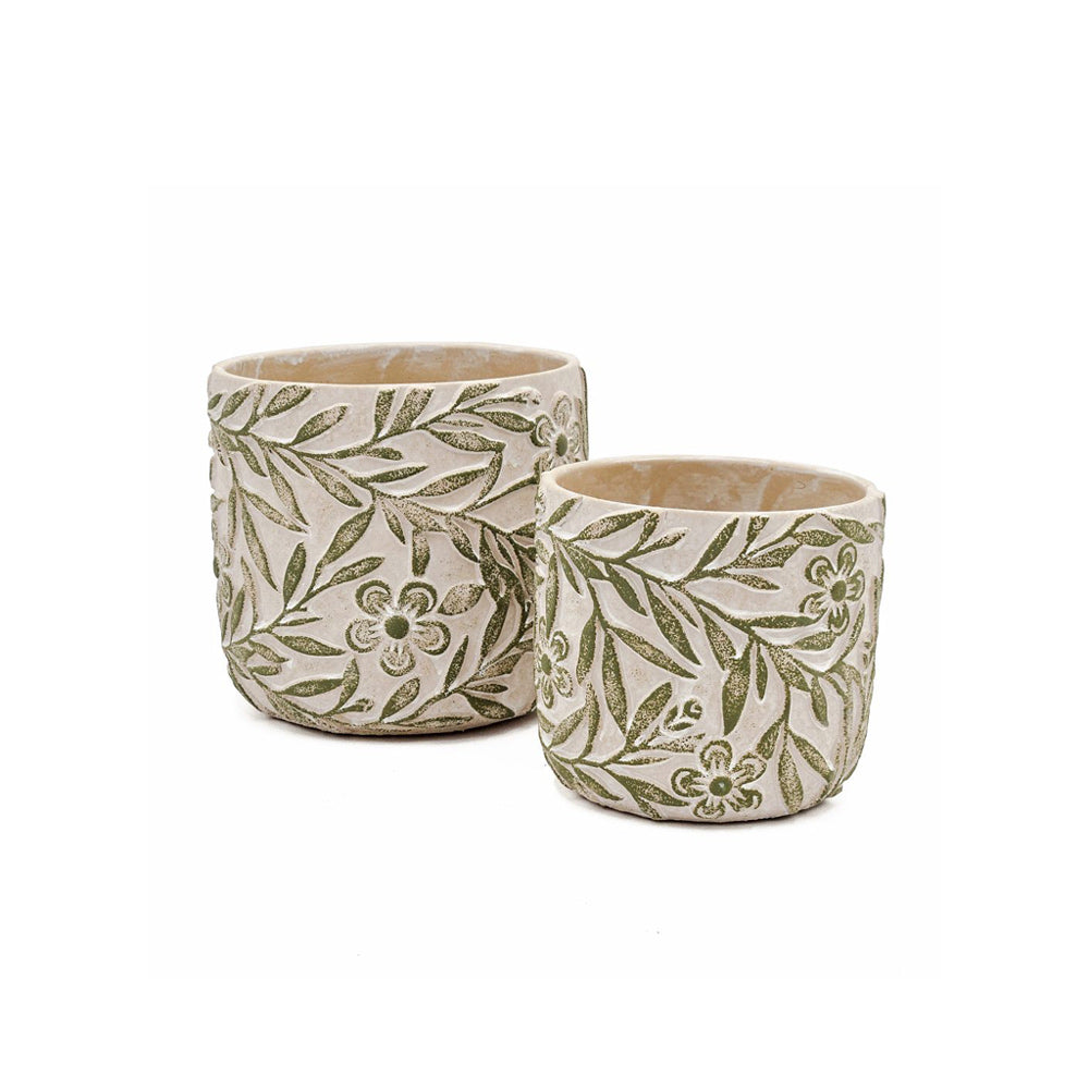 Tao Concrete Planters, Set of 2 - Green Pansy