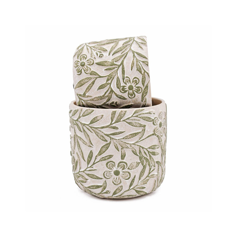 Tao Concrete Planters, Set of 2 - Green Pansy