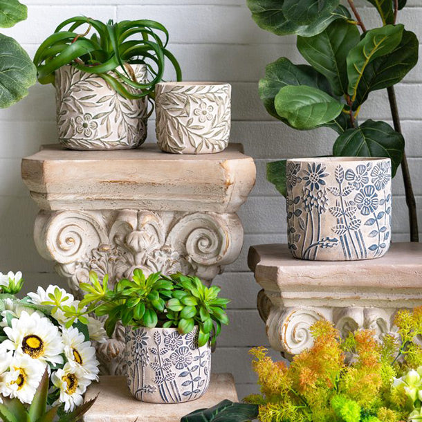 Tao Concrete Planters, Set of 2 - Green Pansy