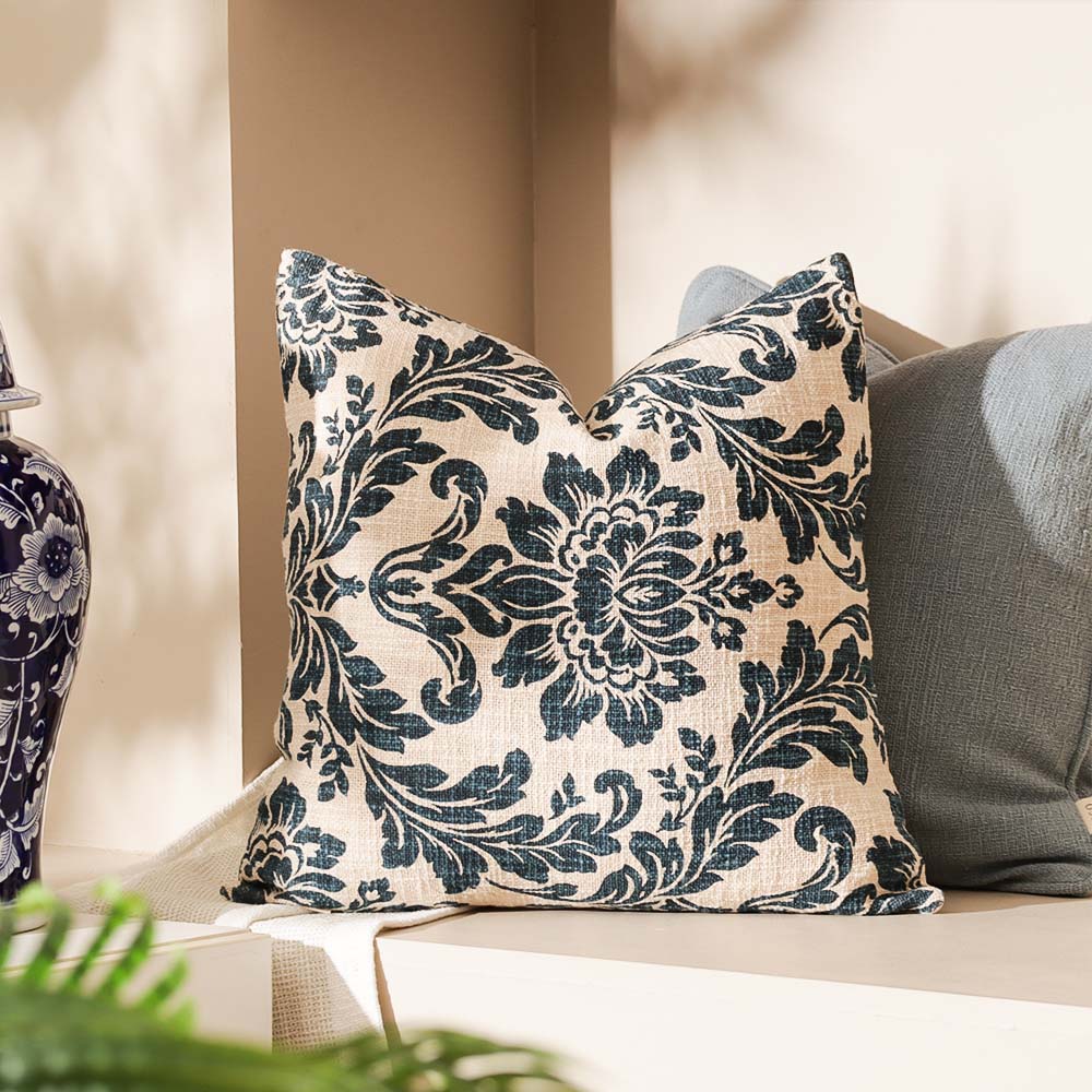 Tapestry Printed Cushion Cover 45x45cm - Blue White