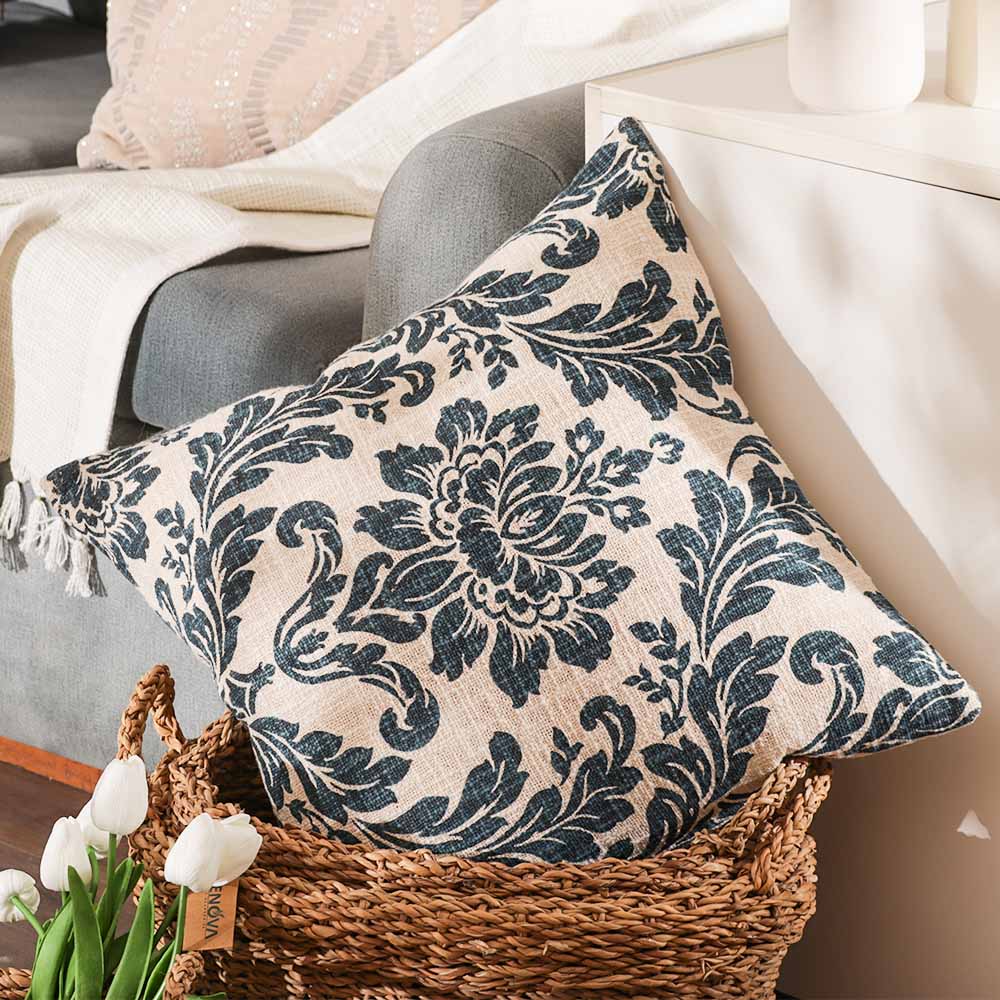 Tapestry Printed Cushion Cover 45x45cm - Blue White