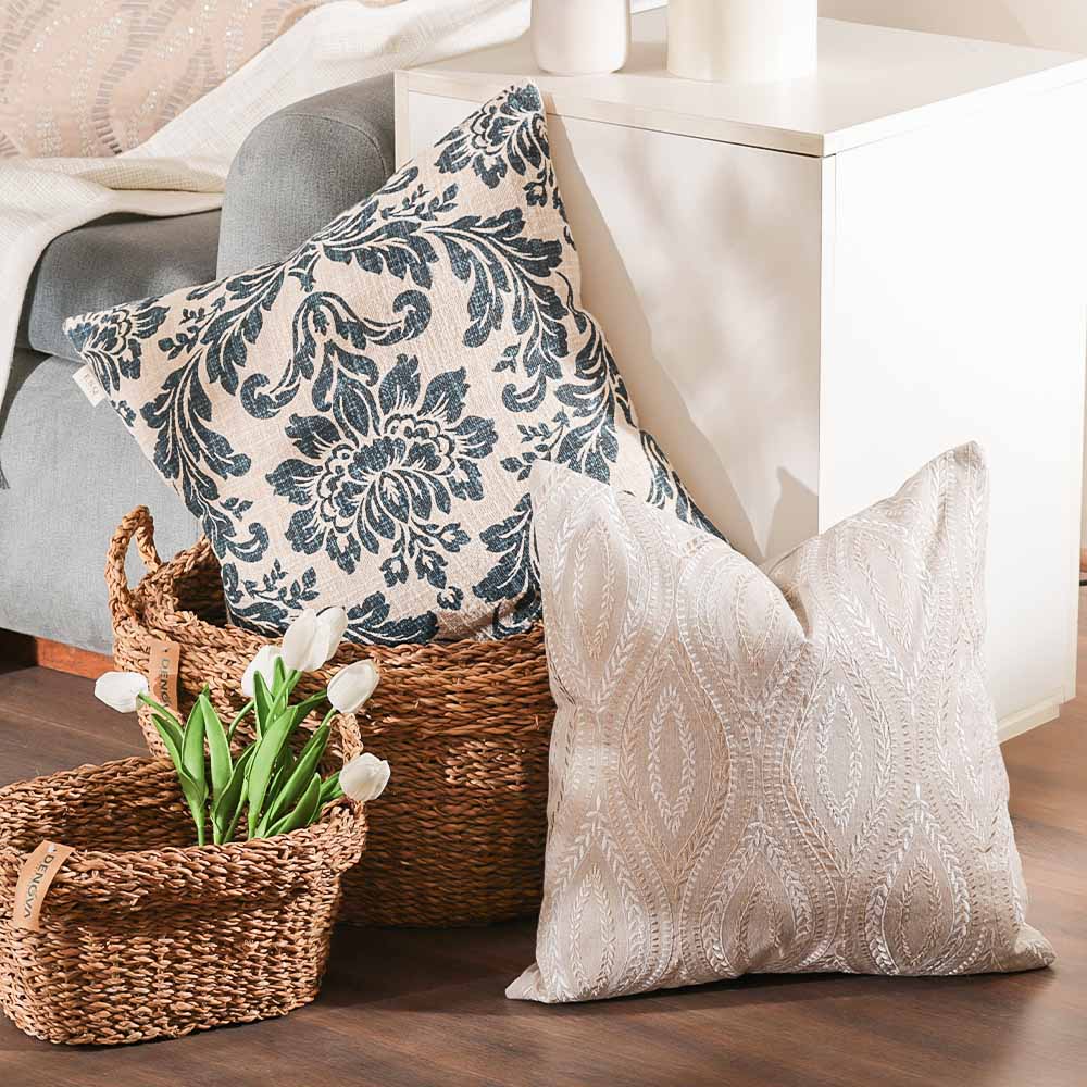 Tapestry Printed Cushion Cover 45x45cm - Blue White