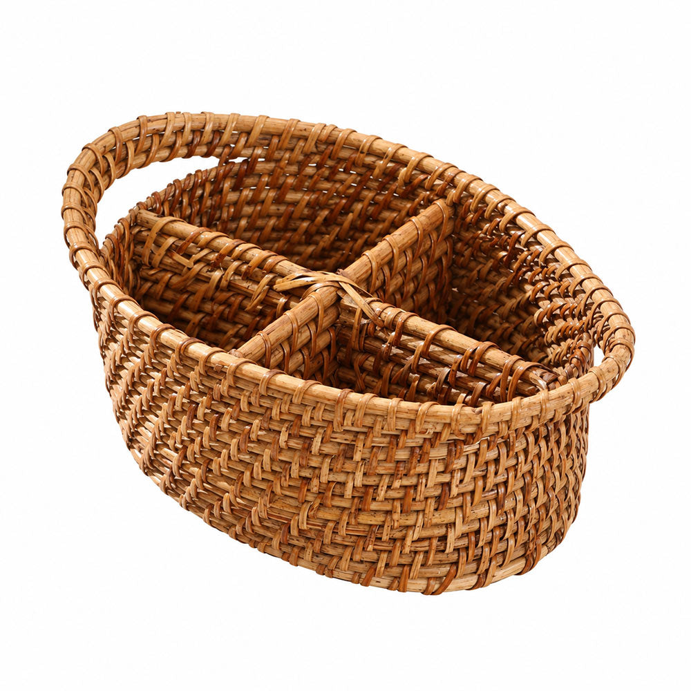 Tara Rattan Oval Multi-compartment Basket - Natural