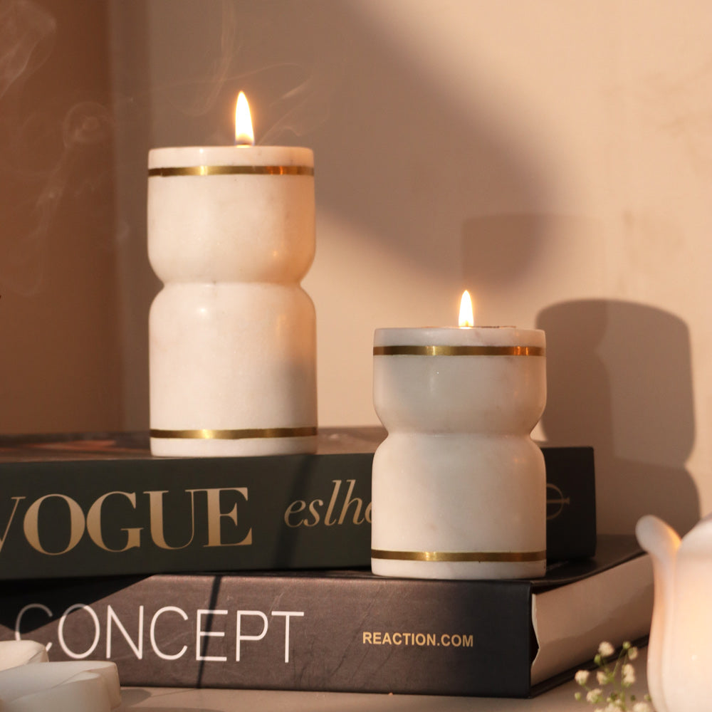 Tarsie Marble Tealight Holders, Set of 2 - White Gold