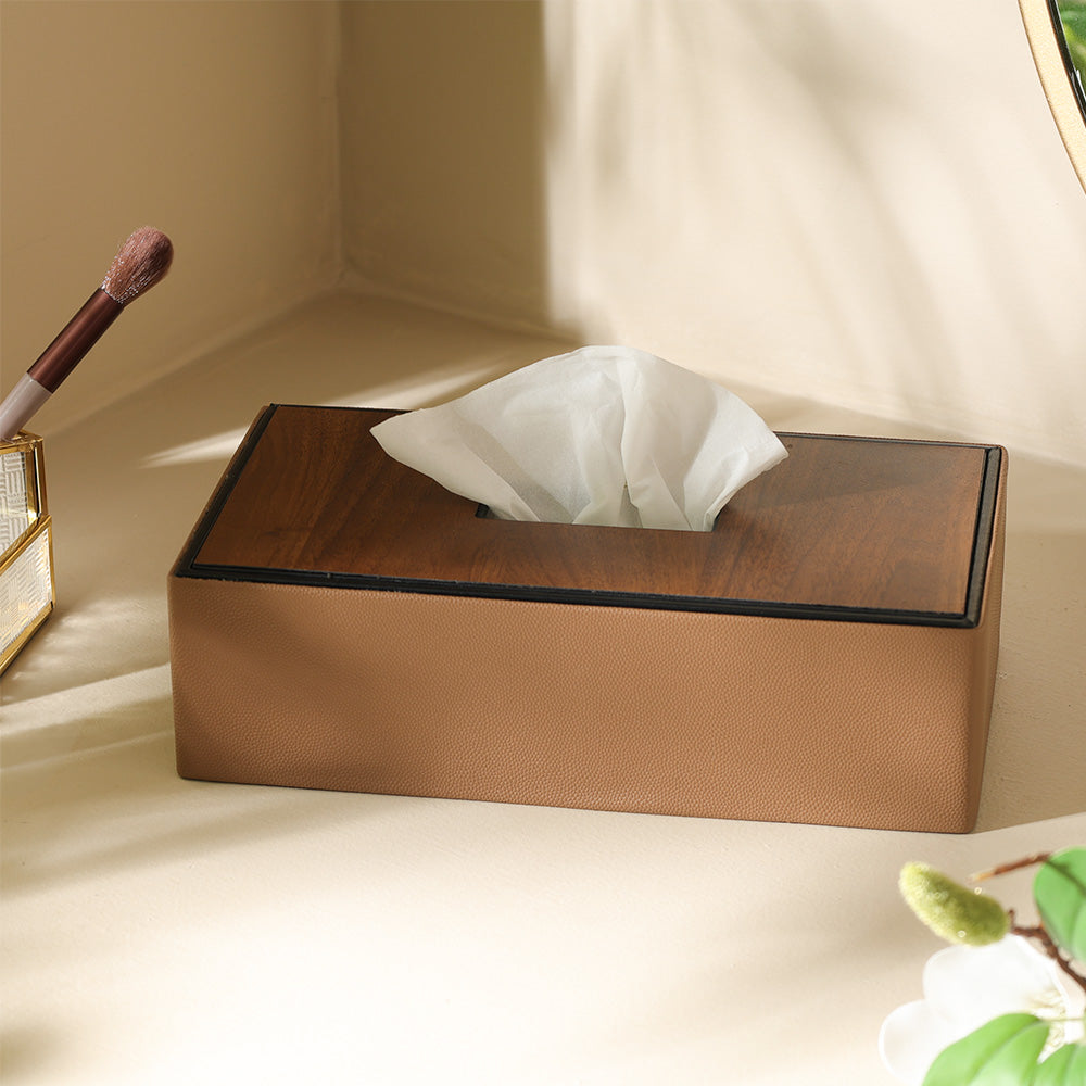 Tavo Tissue Box Holder - Tan Wood