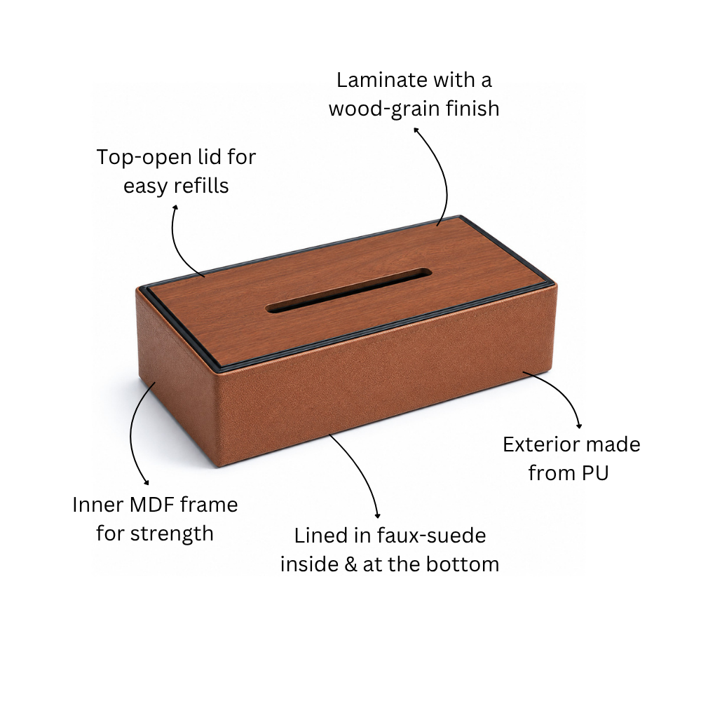 Tavo Tissue Box Holder - Tan Wood