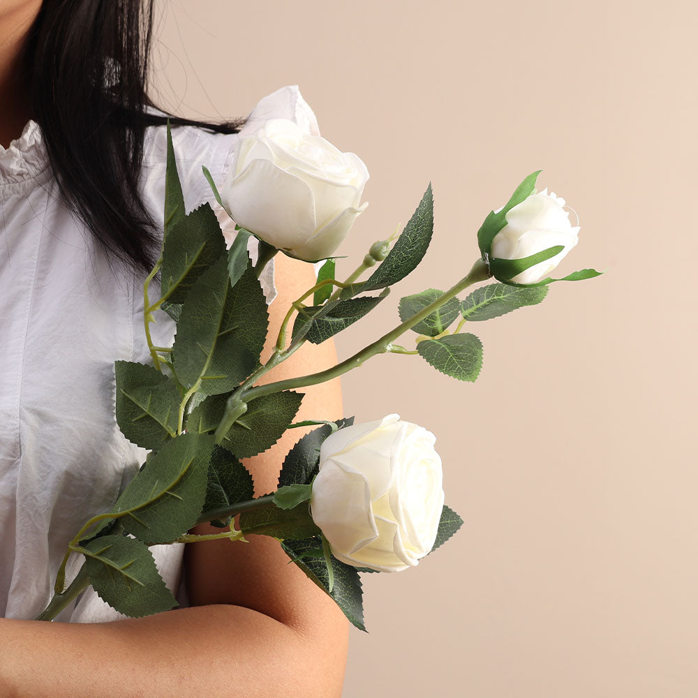 Tea Rose Faux Stem - White