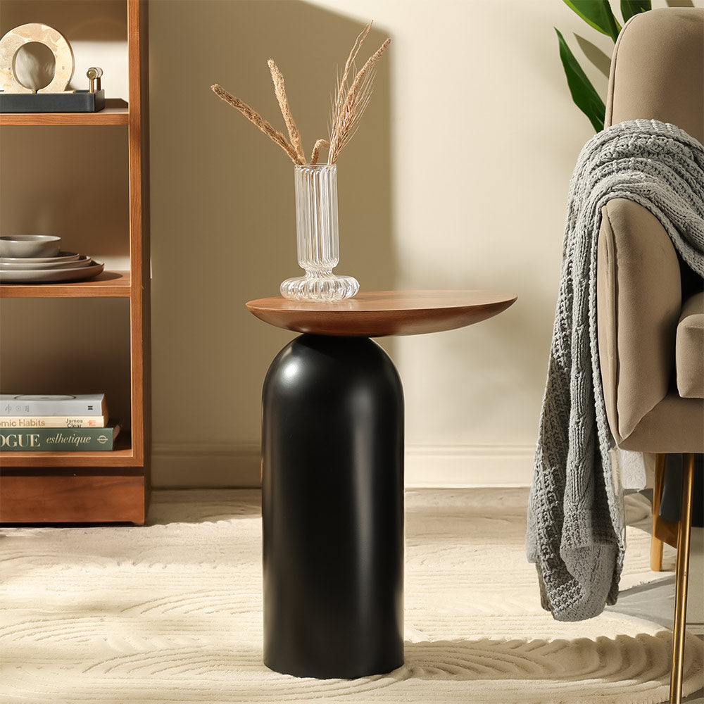 Teloni Wooden Oval Side Table - Natural Black