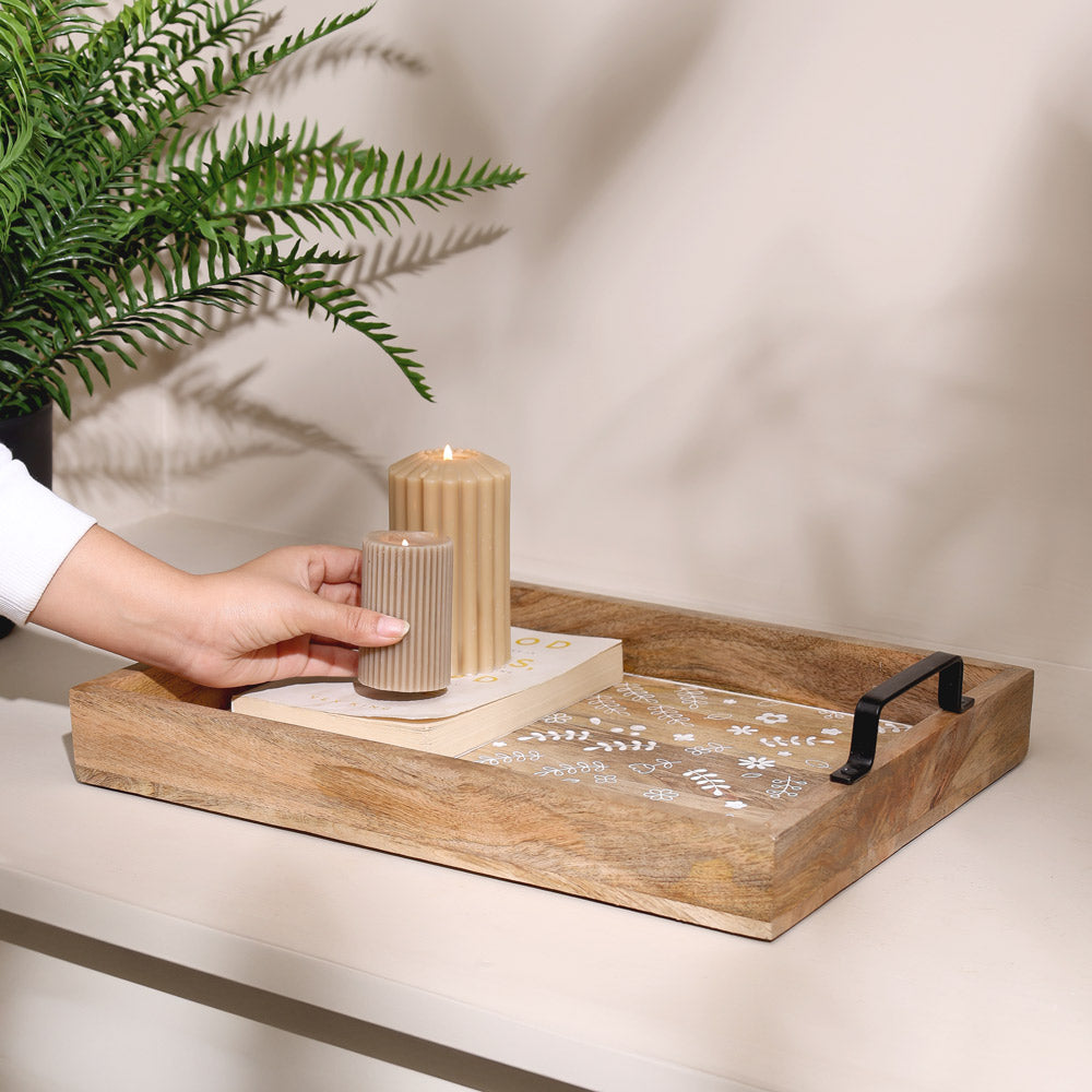 Meadow Carved Serving Tray Large - Natural White