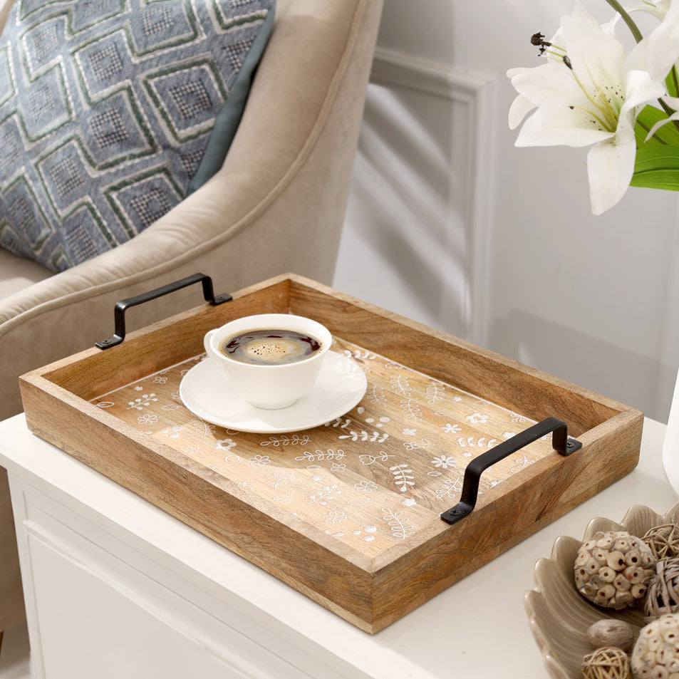 Meadow Carved Serving Tray Large - Natural White