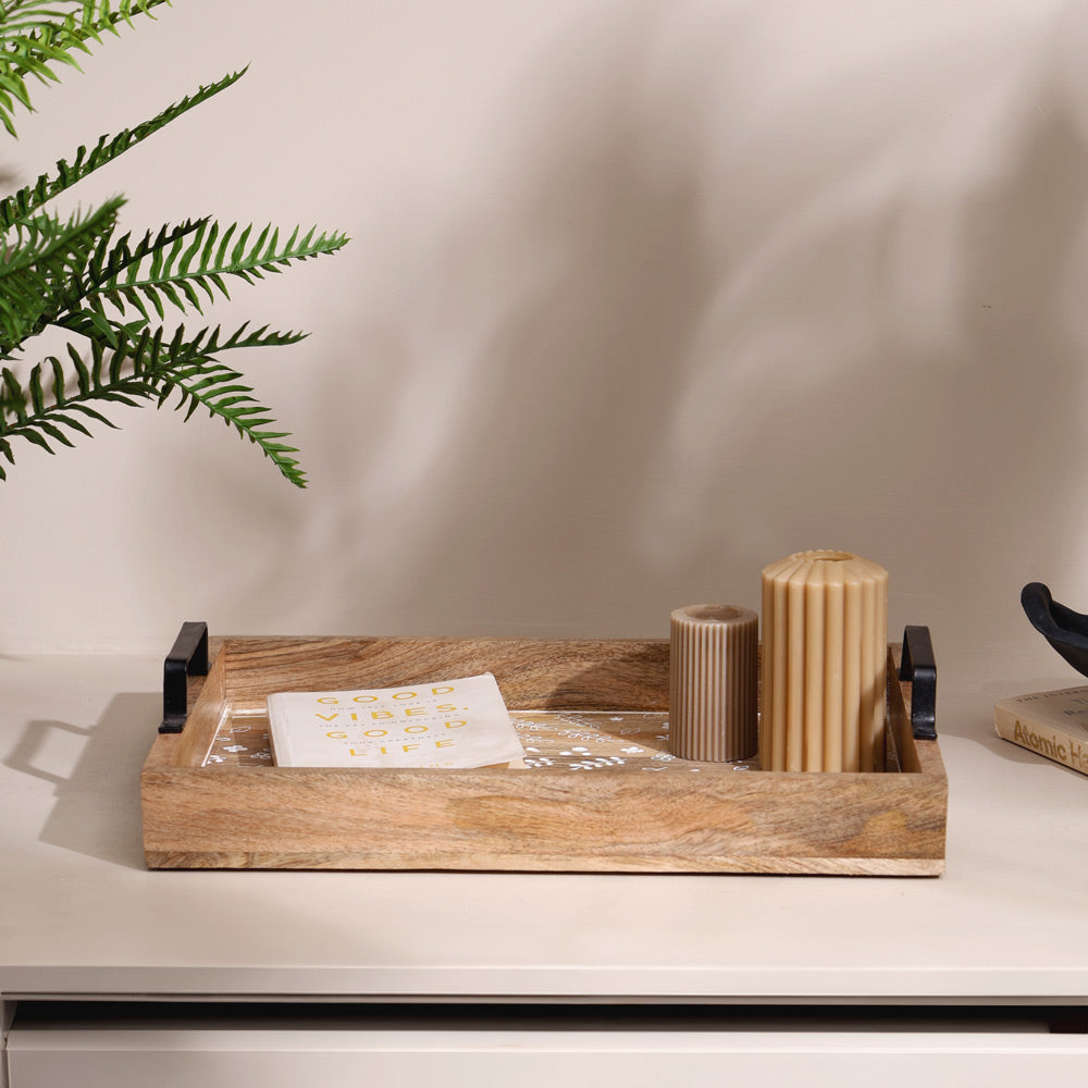 Meadow Carved Serving Tray Large - Natural White