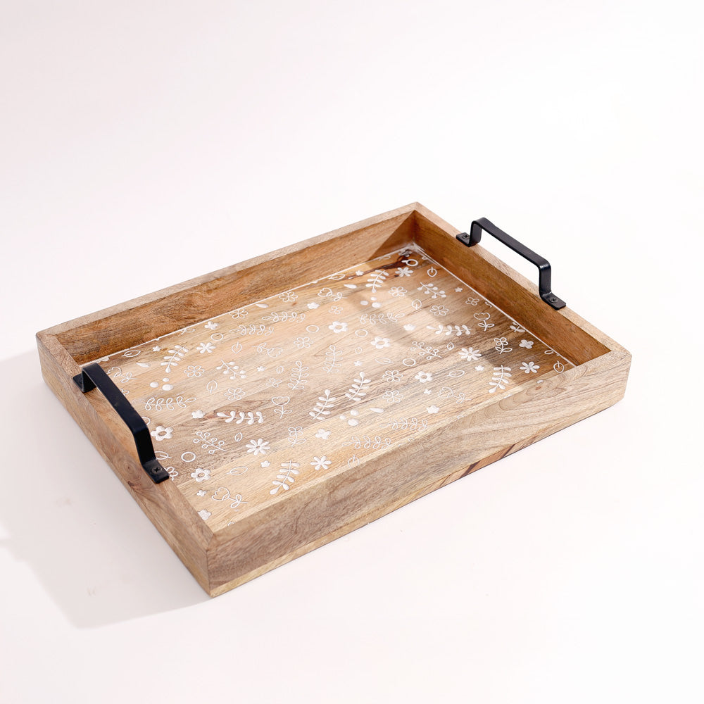 Meadow Carved Serving Tray Large - Natural White