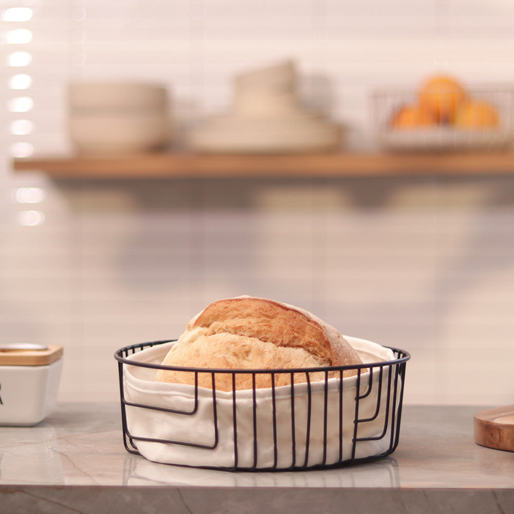 Terri Round Bread Basket with Lining Medium - Black