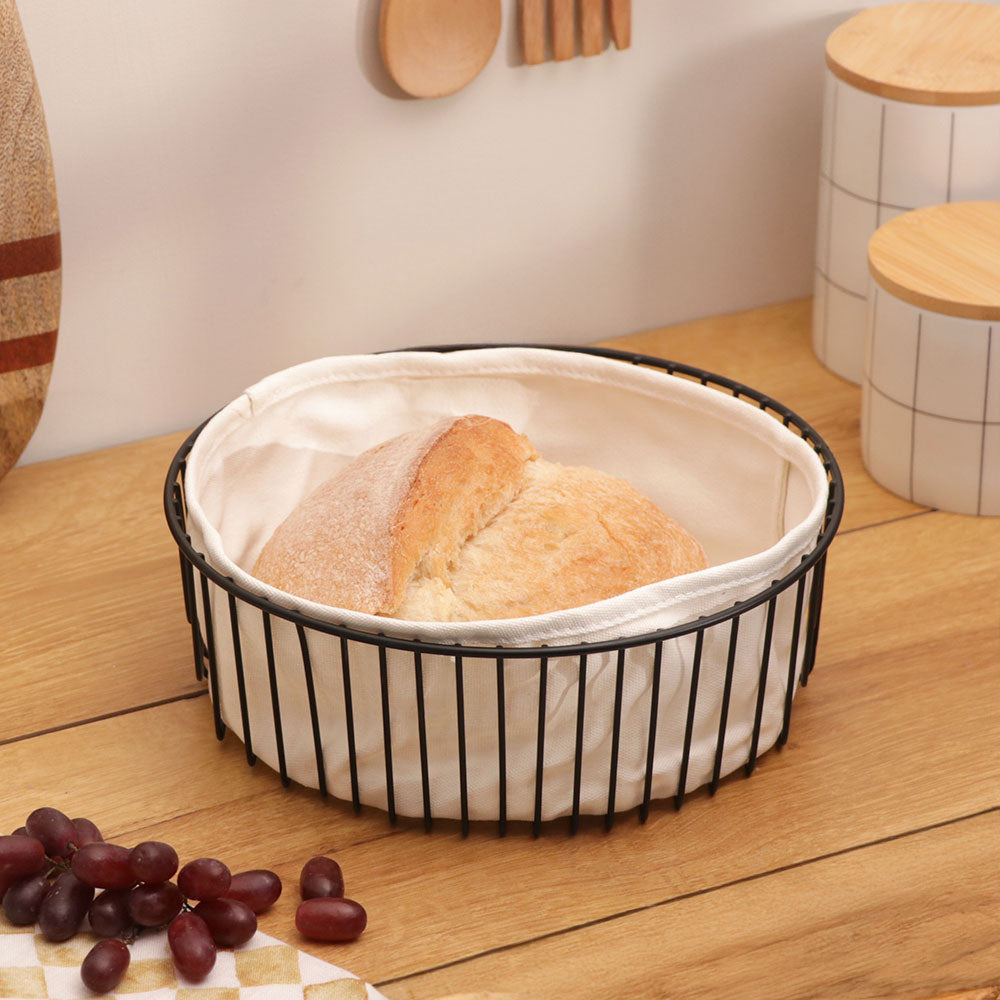 Terri Round Bread Basket with Lining Medium - Black