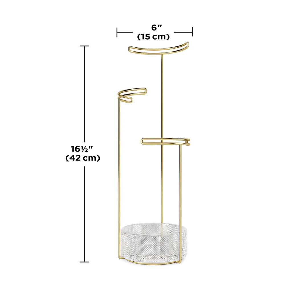Tesora Jewellery Stand with Glass Bowl - Brass