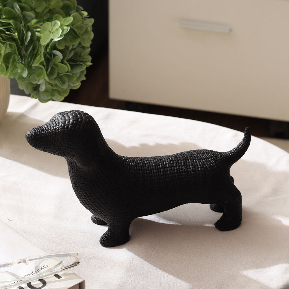 Textured Dachshund Sculpture - Matte Black