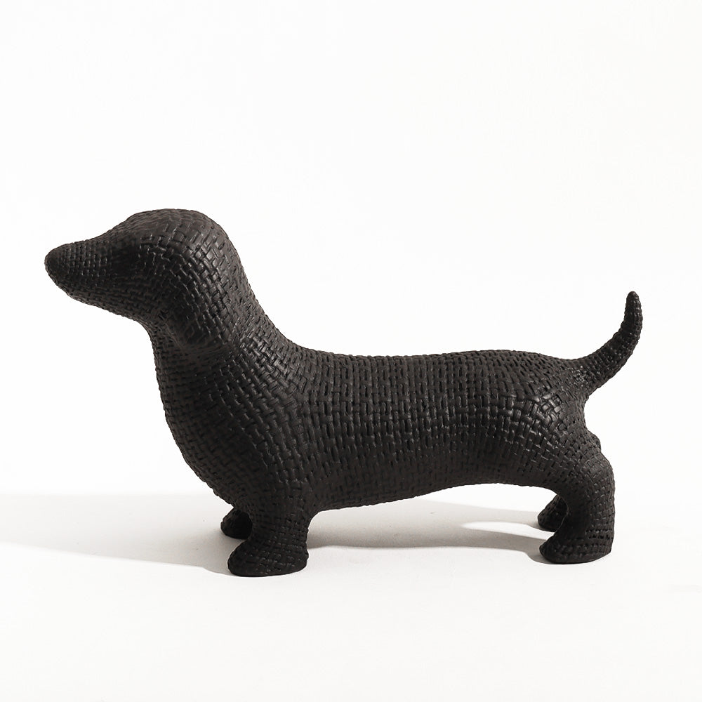 Textured Dachshund Sculpture - Matte Black
