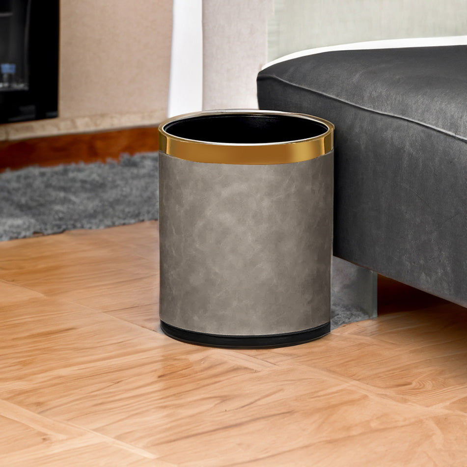 Textured Waste Bin 10L - Grey & Gold