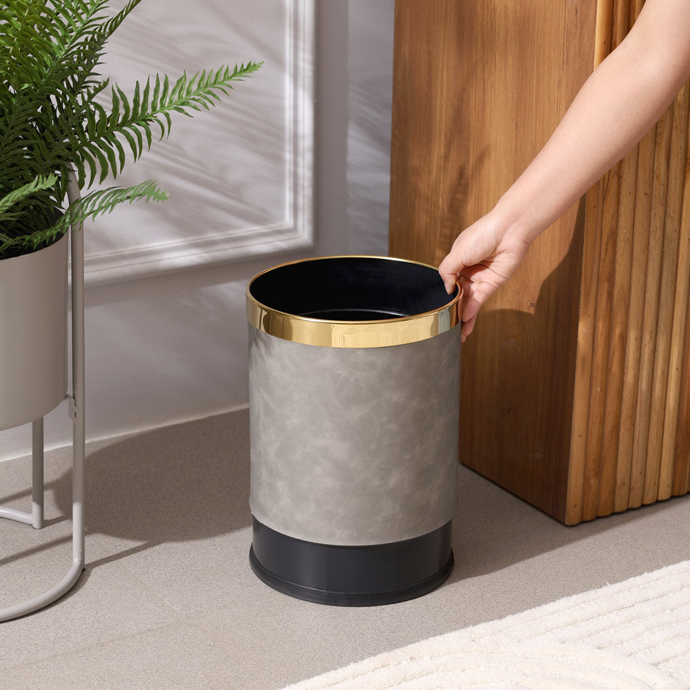 Textured Waste Bin 10L - Grey & Gold
