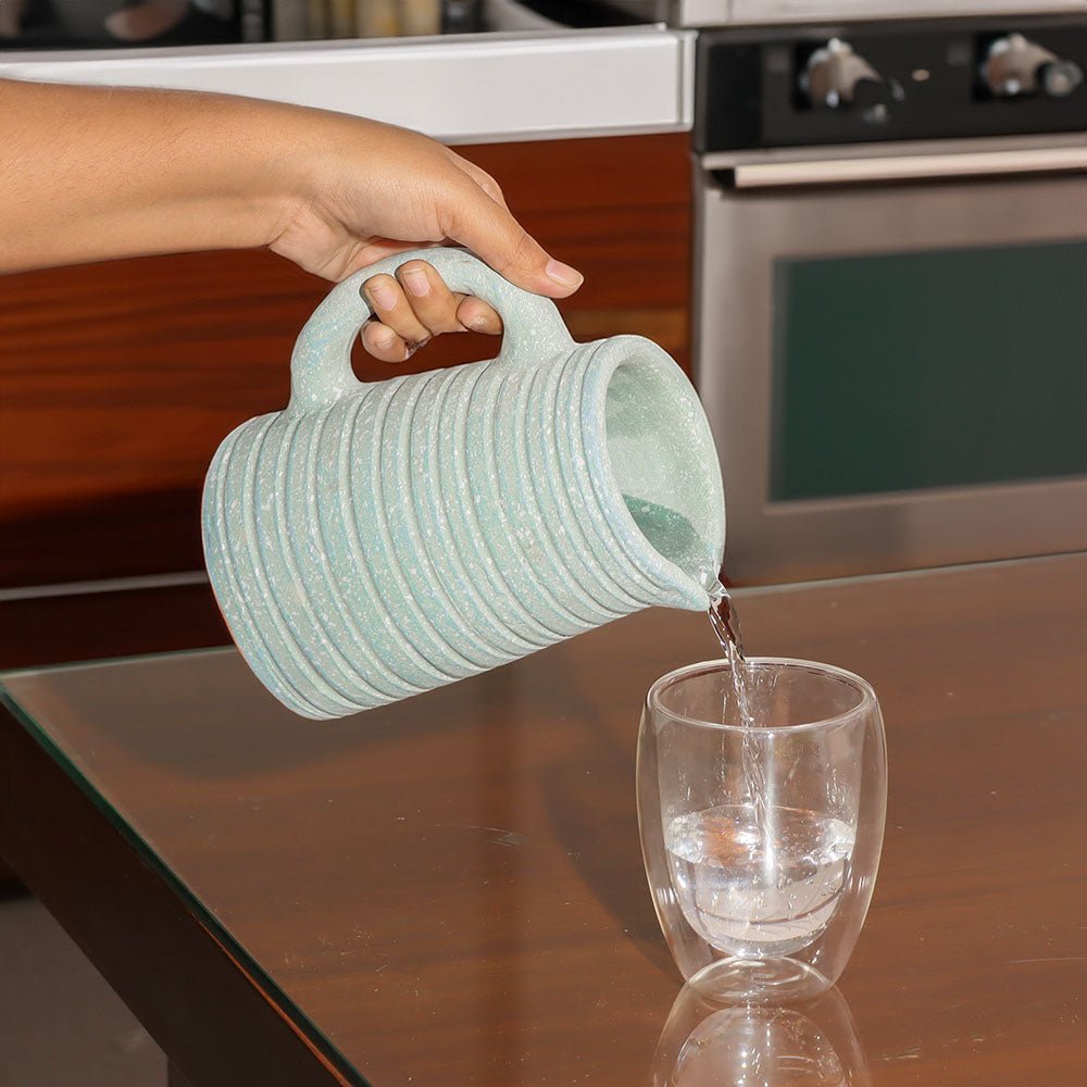 Thalassa Ribbed Water Jug 900ml - Turquoise